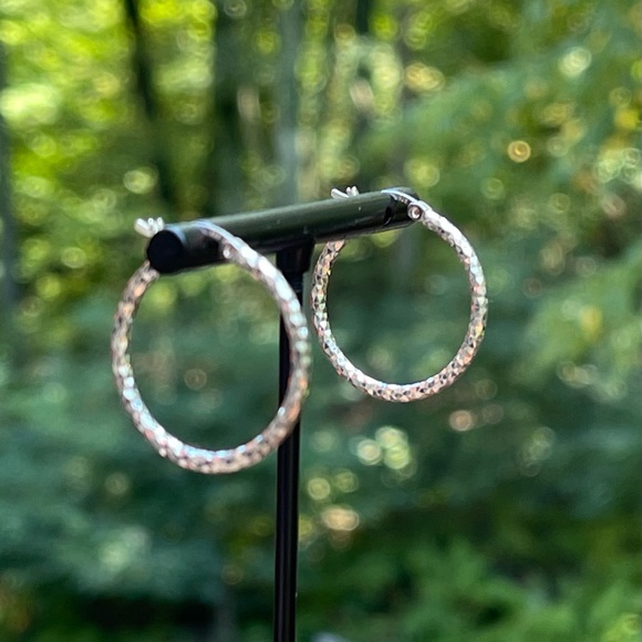 Solid Sterling Silver (.925) Diamond Cut Hoop Earrings - Picture 2 of 3